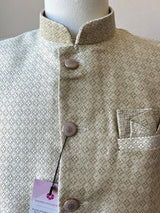 Cream with Pastel Green Hue men's Nehru/Modi jacket in silk (non-pure) with zari embossed woven detail — Kaash Collection