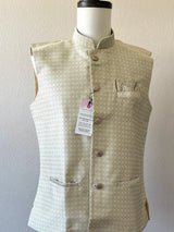 Cream with Pastel Green Hue men's Nehru/Modi jacket in silk (non-pure) with zari embossed woven detail — Kaash Collection