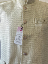 Cream with Pastel Green Hue men's Nehru/Modi jacket in silk (non-pure) with zari embossed woven detail — Kaash Collection