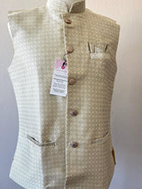 Cream with Pastel Green Hue men's Nehru/Modi jacket in silk (non-pure) with zari embossed woven detail — Kaash Collection