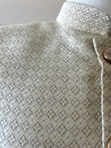 Cream with Pastel Green Hue men's Nehru/Modi jacket in silk (non-pure) with zari embossed woven detail — Kaash Collection