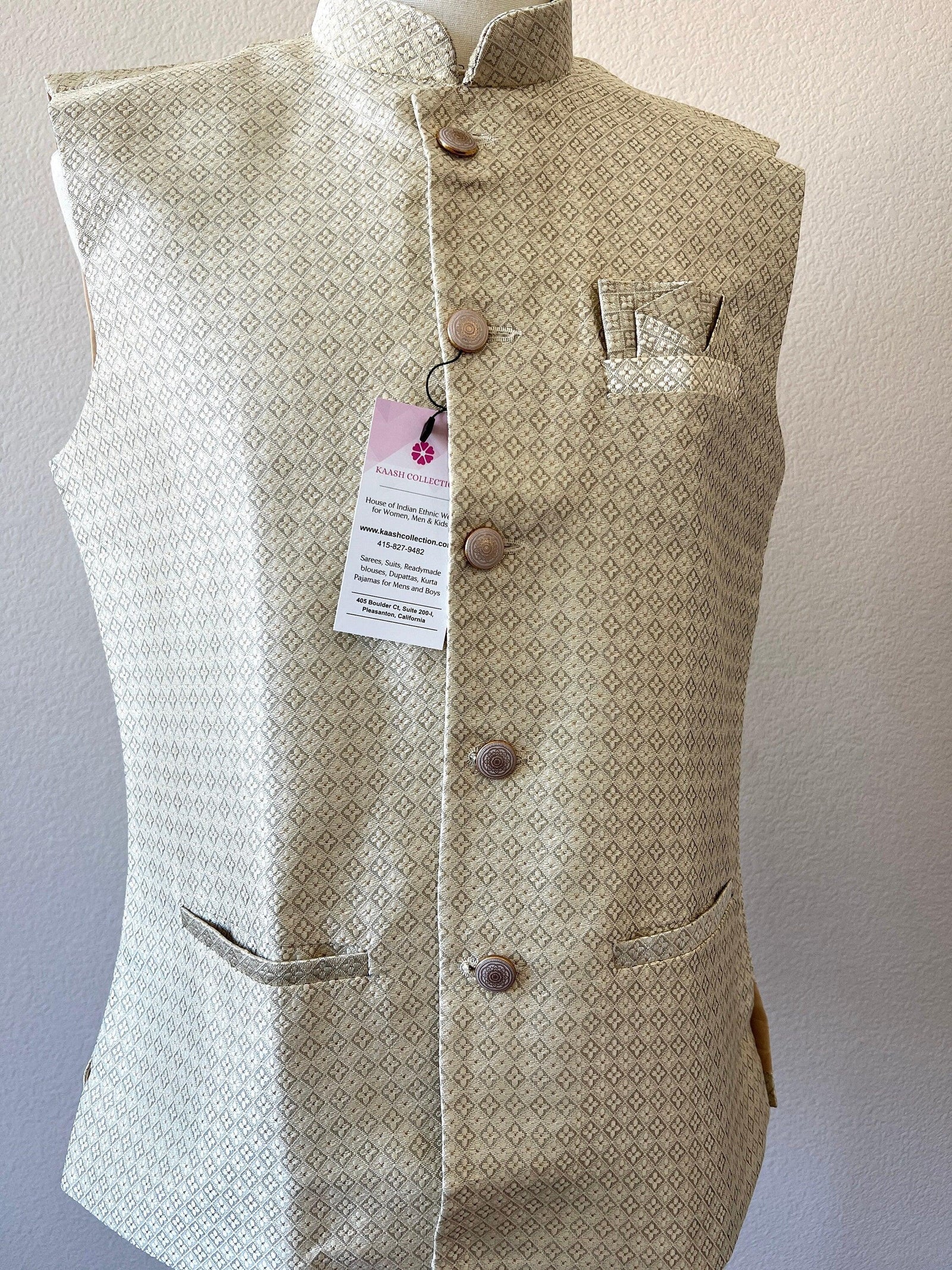 Designer Woven Cream Color Modi Nehru Jacket For Men in Silk