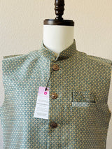 Greenish Blue Dual Tone men's Nehru/Modi jacket in silk (non-pure) with zari embossed detail — Kaash Collection