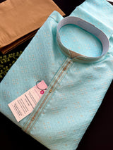 Designers Sea Blue Kurta with Embossed Zari and Self Design Pattern - Kaash