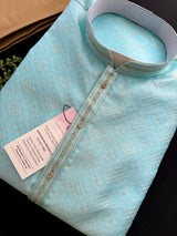 Designers Sea Blue Kurta with Embossed Zari and Self Design Pattern - Kaash