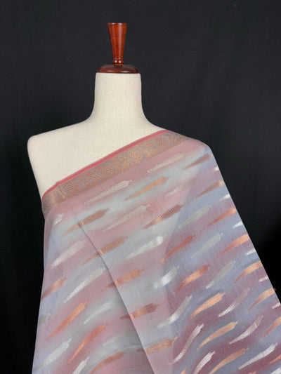 Dual Shade Grey Color Benarasi Handwoven Cotton Silk Dupatta with Zari Weaving in Sliver and Copper - Kaash