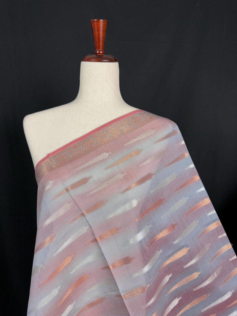 Dual-Shade Grey Banarasi with Deep Rust dupatta in soft silk (non-pure) with dual-tone silver & copper zari — Kaash Collection