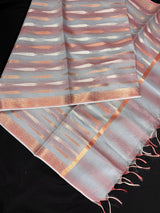 Dual Shade Grey Color Benarasi Handwoven Cotton Silk Dupatta with Zari Weaving in Sliver and Copper | Dupatta | Stole - Kaash