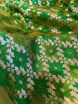 Dual Shade Parrot & Emerald Green Banarasi saree in banarasi butter soft silk with muted gold zari with bandhej pattern — Kaash Collection