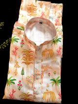 Dual Shade Peach Floral Designer Kurta: Soft Butter Silk, Thread Sequence Work - Kaash