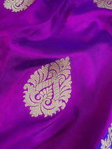 Dual Shade Purple Color Pure Katan Silk Saree with Blue Color Border and Pallu - Kaash