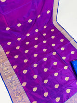 Dual Shade Purple Color Pure Katan Silk Saree with Blue Color Border and Pallu - Kaash