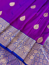 Dual Shade Purple Color Pure Katan Silk Saree with Blue Color Border and Pallu - Kaash