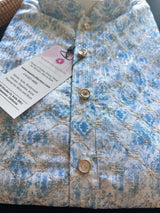 Dual-Shade Blue & White men's kurta pajama in soft butter silk with dual-shade floral digital prints with zari jaal — Kaash Collection