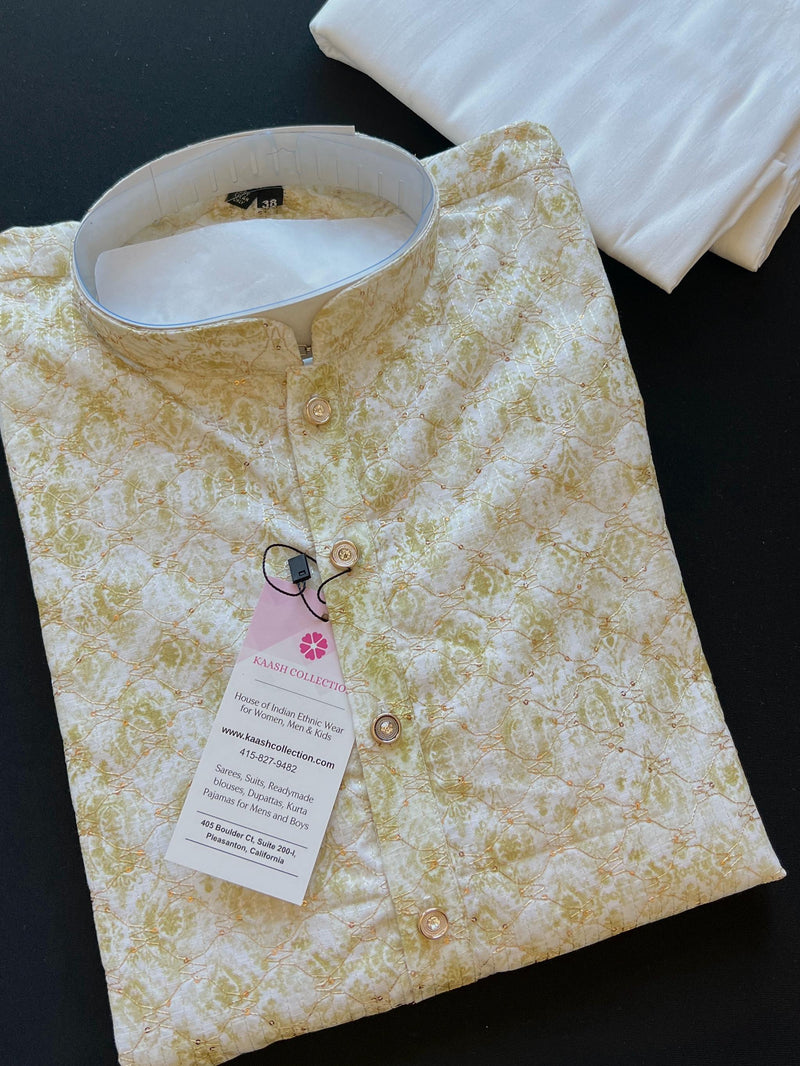 Dual Shaded Kurta in Pastel Green and White with Zari Strings and tiny Sequin Work Allover | Pastel Color Kurta | Wedding Party Wear Kurta - Kaash