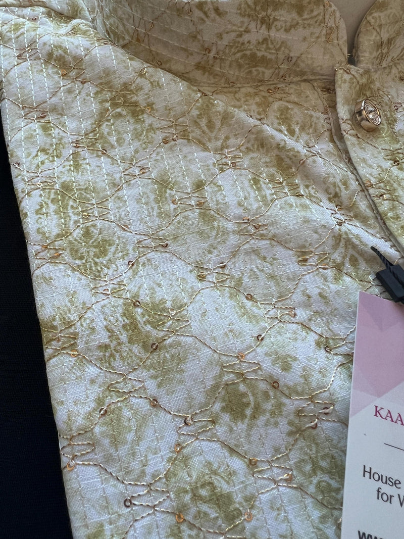 Dual Shaded Kurta in Pastel Green and White with Zari Strings and tiny Sequin Work Allover | Pastel Color Kurta | Wedding Party Wear Kurta - Kaash