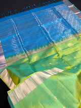 Silk Mark Certified Dual-Tone Green & Sky Blue Pure Kanjivaram saree in pure kanjivaram soft silk with kanjivaram handloom with double-warp construction — Kaash Collection