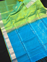 Silk Mark Certified Dual-Tone Green & Sky Blue Pure Kanjivaram saree in pure kanjivaram soft silk with kanjivaram handloom with double-warp construction — Kaash Collection