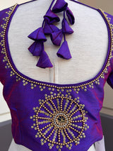 Dual Tone Raw Silk Ready to Wear Blouse in Purple and Blue - Kaash