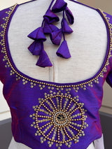 Dual Tone Raw Silk Ready to Wear Blouse in Purple and Blue | Handwork Blouses | Padded Blouse | Readymade Blouses for Sarees - Kaash
