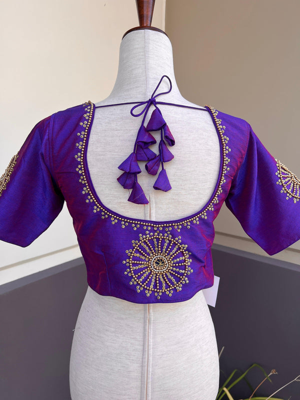 Dual Tone Raw Silk Ready to Wear Blouse in Purple and Blue | Handwork Blouses | Padded Blouse | Readymade Blouses for Sarees - Kaash