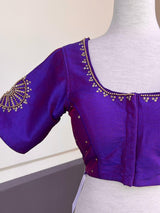 Dual Tone Raw Silk Ready to Wear Blouse in Purple and Blue | Handwork Blouses | Padded Blouse | Readymade Blouses for Sarees - Kaash