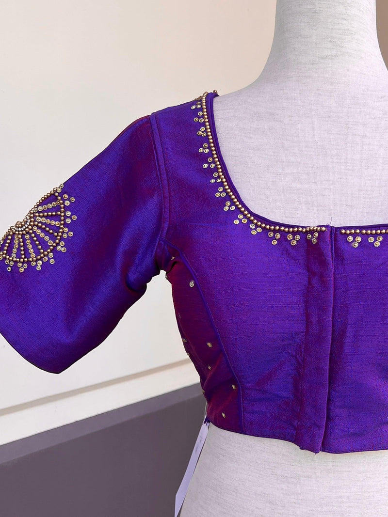 Dual Tone Raw Silk Ready to Wear Blouse in Purple and Blue | Handwork Blouses | Padded Blouse | Readymade Blouses for Sarees - Kaash