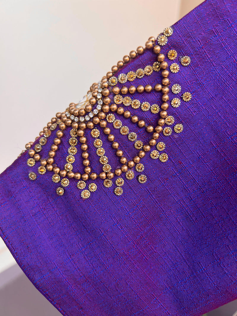 Dual Tone Raw Silk Ready to Wear Blouse in Purple and Blue | Handwork Blouses | Padded Blouse | Readymade Blouses for Sarees - Kaash