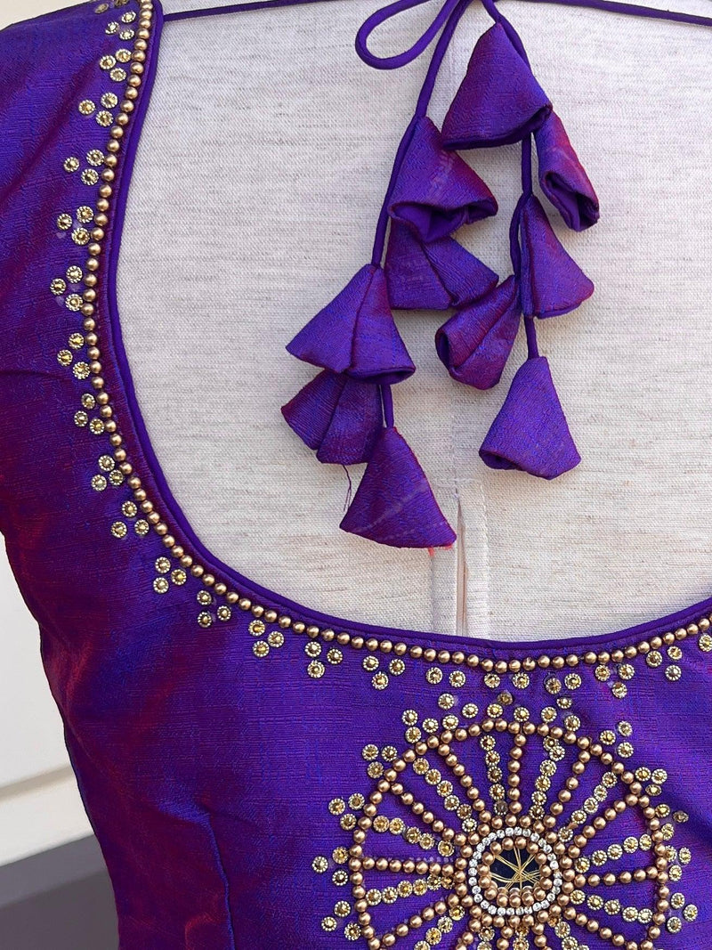 Dual Tone Raw Silk Ready to Wear Blouse in Purple and Blue | Handwork Blouses | Padded Blouse | Readymade Blouses for Sarees - Kaash
