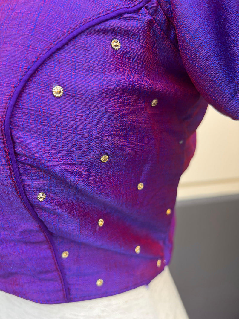 Dual Tone Raw Silk Ready to Wear Blouse in Purple and Blue | Handwork Blouses | Padded Blouse | Readymade Blouses for Sarees - Kaash