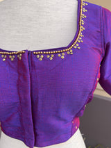 Dual Tone Raw Silk Ready to Wear Blouse in Purple and Blue | Handwork Blouses | Padded Blouse | Readymade Blouses for Sarees - Kaash