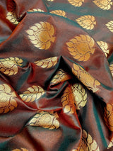 Dual wrap Banarasi Silk Saree in Rust and Dark Green tone with Hot Pink Satin Patta Wide Border - Kaash