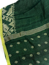 Dull Green Color Linen Bengal Handloom Saree with Muted Gold Zari Weave - Kaash