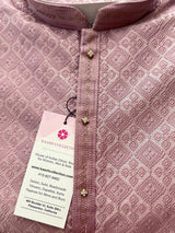Dusty Pink Men Kurta Pajama with Embossed Embroidery and Zari - Kaash