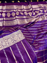 Eggplant Color Saree with undertone of Wine in Pure Banarasi Katan Silk Saree with Copper and Sliver Zari - Kaash
