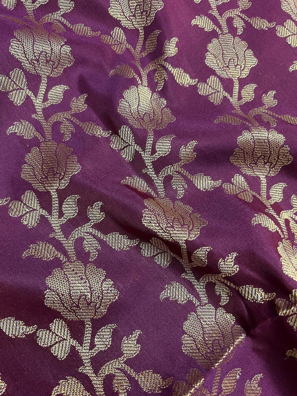 Eggplant Purple Color Banarasi Floral Soft Silk dupatta with Muted Gold Zari Weaving | Light Weight Dupatta | Silk Dupatta | Stole - Kaash