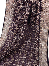 Eggplant Purple soft organza silk dupatta with gold zari embroidery & sequin — Kaash Collection