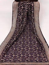 Eggplant Purple soft organza silk dupatta with gold zari embroidery & sequin — Kaash Collection