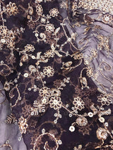 Eggplant Purple soft organza silk dupatta with gold zari embroidery & sequin — Kaash Collection