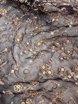 Eggplant Purple soft organza silk dupatta with gold zari embroidery & sequin — Kaash Collection