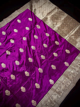 Eggplant Purple Color Pure Banarasi Katan Silk Saree with Black Border and Pallu - Kaash