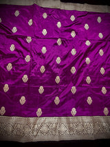 Eggplant Purple Color Pure Banarasi Katan Silk Saree with Black Border and Pallu - Kaash