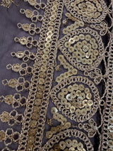 Eggplant Purple Organza Silk Dupatta with Gold Zari Embroidery Sequins, Wedding Lehanga Accessory - Kaash