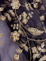 Eggplant Purple Organza Silk Dupatta with Gold Zari Embroidery Sequins, Wedding Lehanga Accessory - Kaash