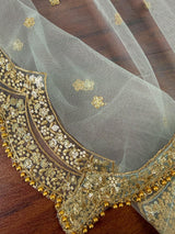 English Grey net dupatta with gold zari, sequin & beads — Kaash Collection