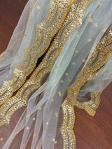 English Grey net dupatta with gold zari, sequin & beads — Kaash Collection