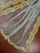English Grey net dupatta with gold zari, sequin & beads — Kaash Collection
