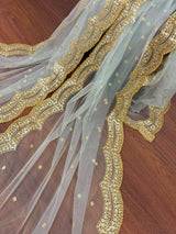 English Grey net dupatta with gold zari, sequin & beads — Kaash Collection