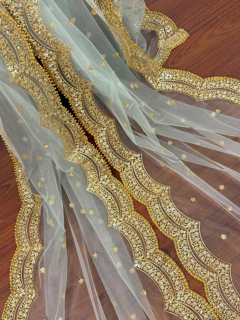 English Grey net dupatta with gold zari, sequin & beads — Kaash Collection