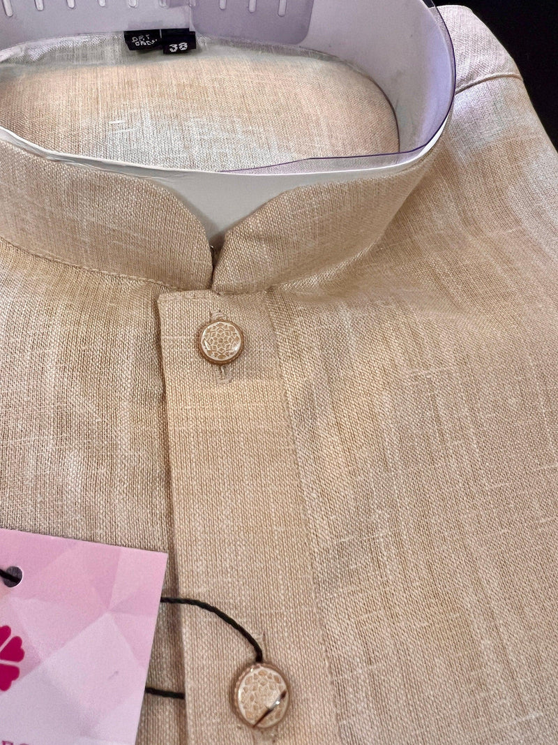 Fawn Beige Color Premium Pure Linen Cotton Kurta Pajama Set for Men | Cotton Linen Men Kurtas | Beige Color Kurta | Soft Kurta for Men - Kaash